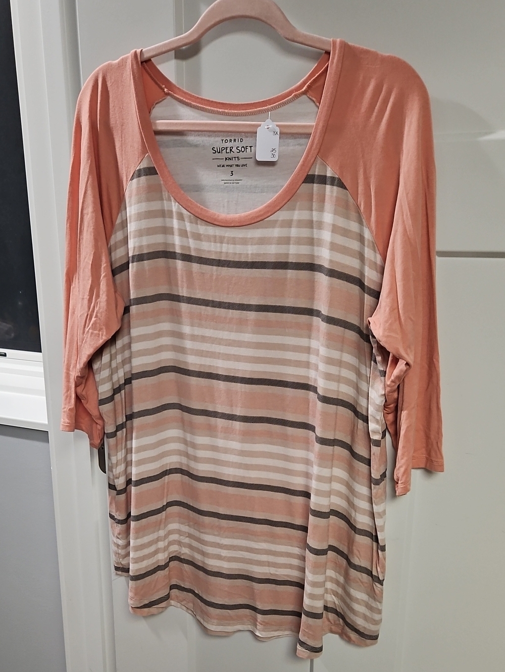 torrid Peach and Cream Striped Raglan Long Sleeve Top